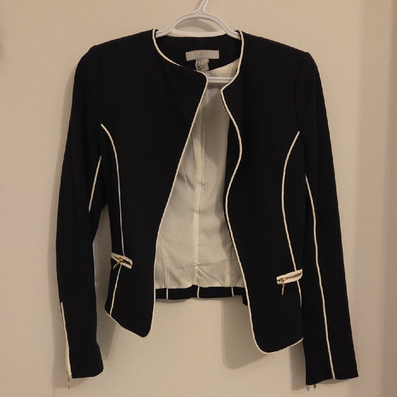 H&M Jackets & Blazers - H&M Black Blazer with White Piping